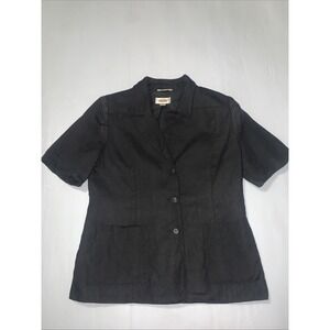 Talbots Women Irish Linen Short Sleeve Lined Button-Up Jacket Black Petites‎ 10P